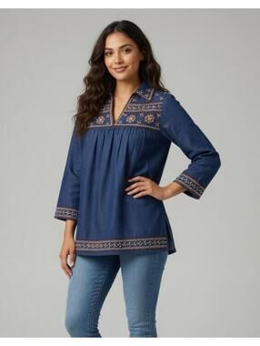 NWT Guadalupe Ellie Floral Denim Mini Dress Blue Size Small